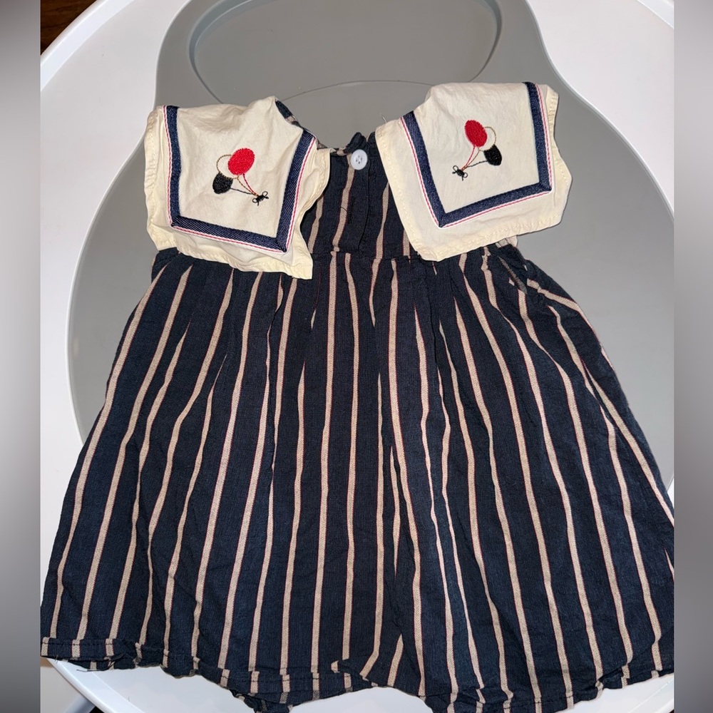 Navy & Cream Striped Sailor-Style Baby Dress with Red Circus Embroidery - Picture 2 of 2